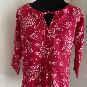 Columbia Rose Floral Women’s Top | Size Medium | Tie Front with Pleats